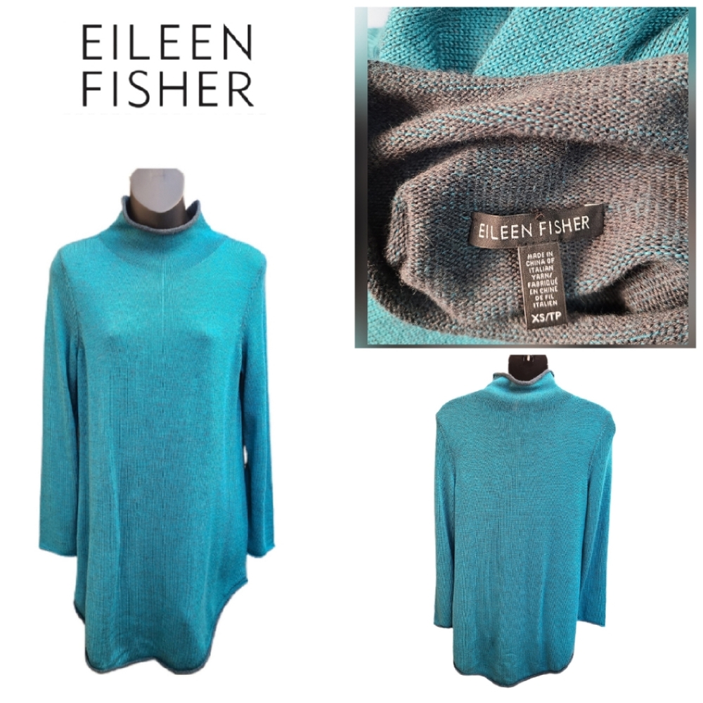 EILEEN FISHER FUNNEL NECK MERINO WOOL SWEATER